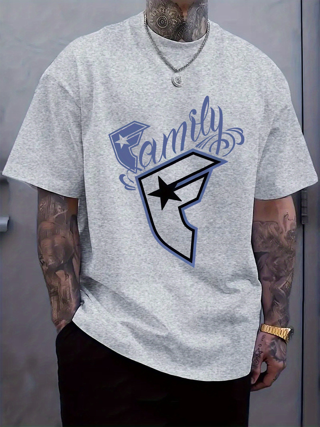 Tee Graphic Print - Men's Casual T-Shirt Family Graphic Print