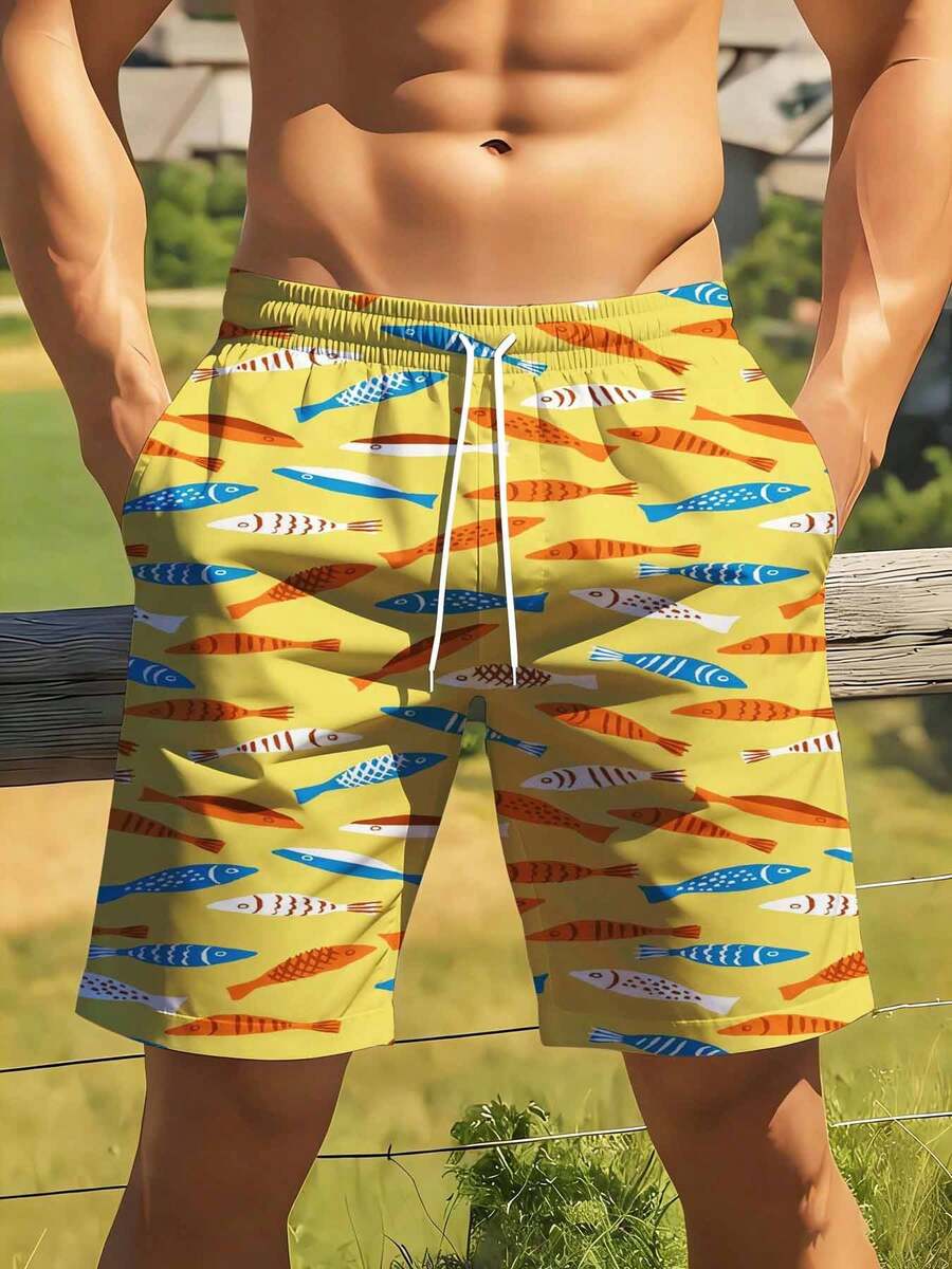 Swim Trunk Quick Dry - Colorful Fish Pattern Swim Trunks For