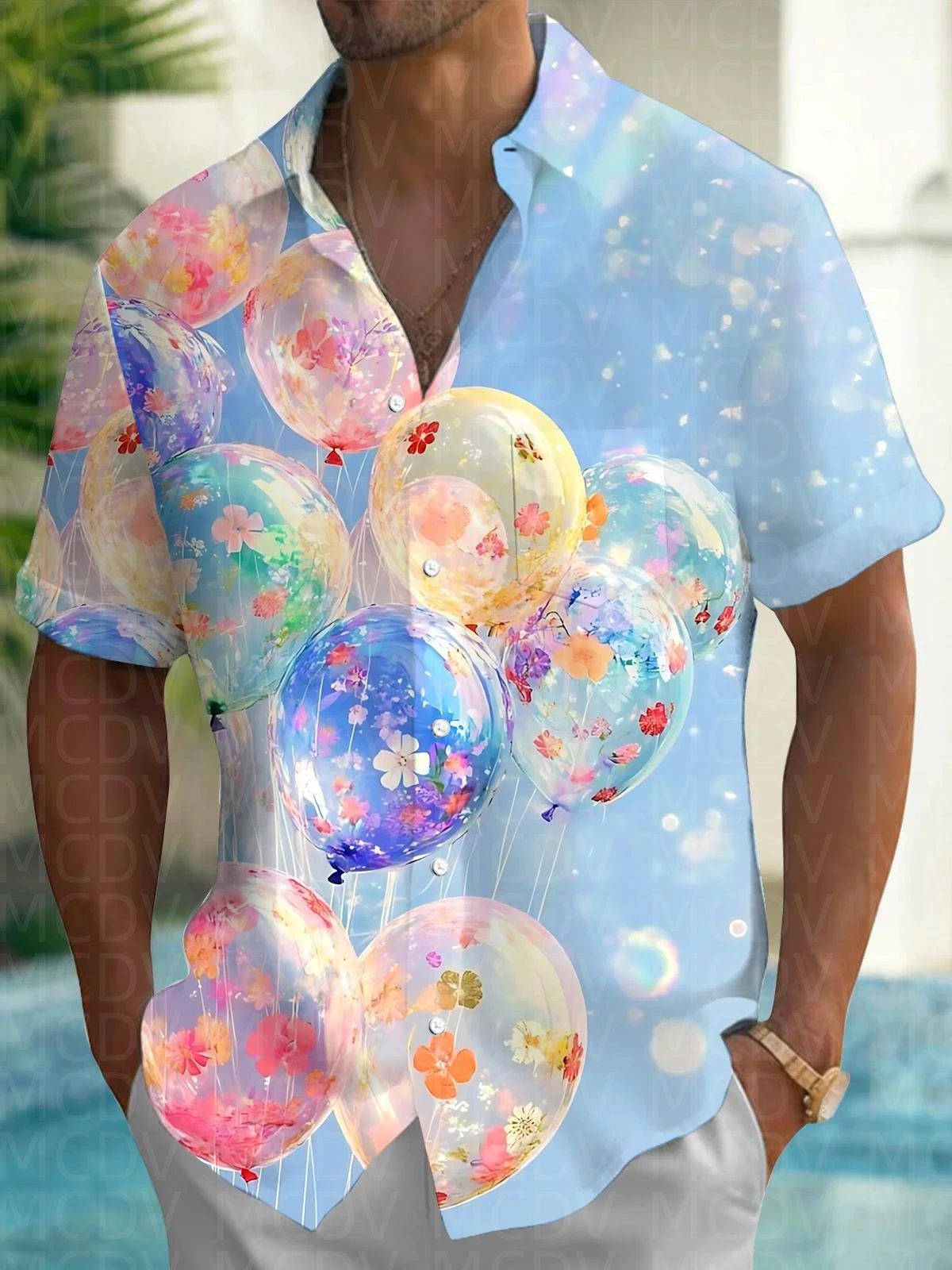 Shirt Camp Collar - Balloon Pattern Men's Hawaiian Shirt Stretch