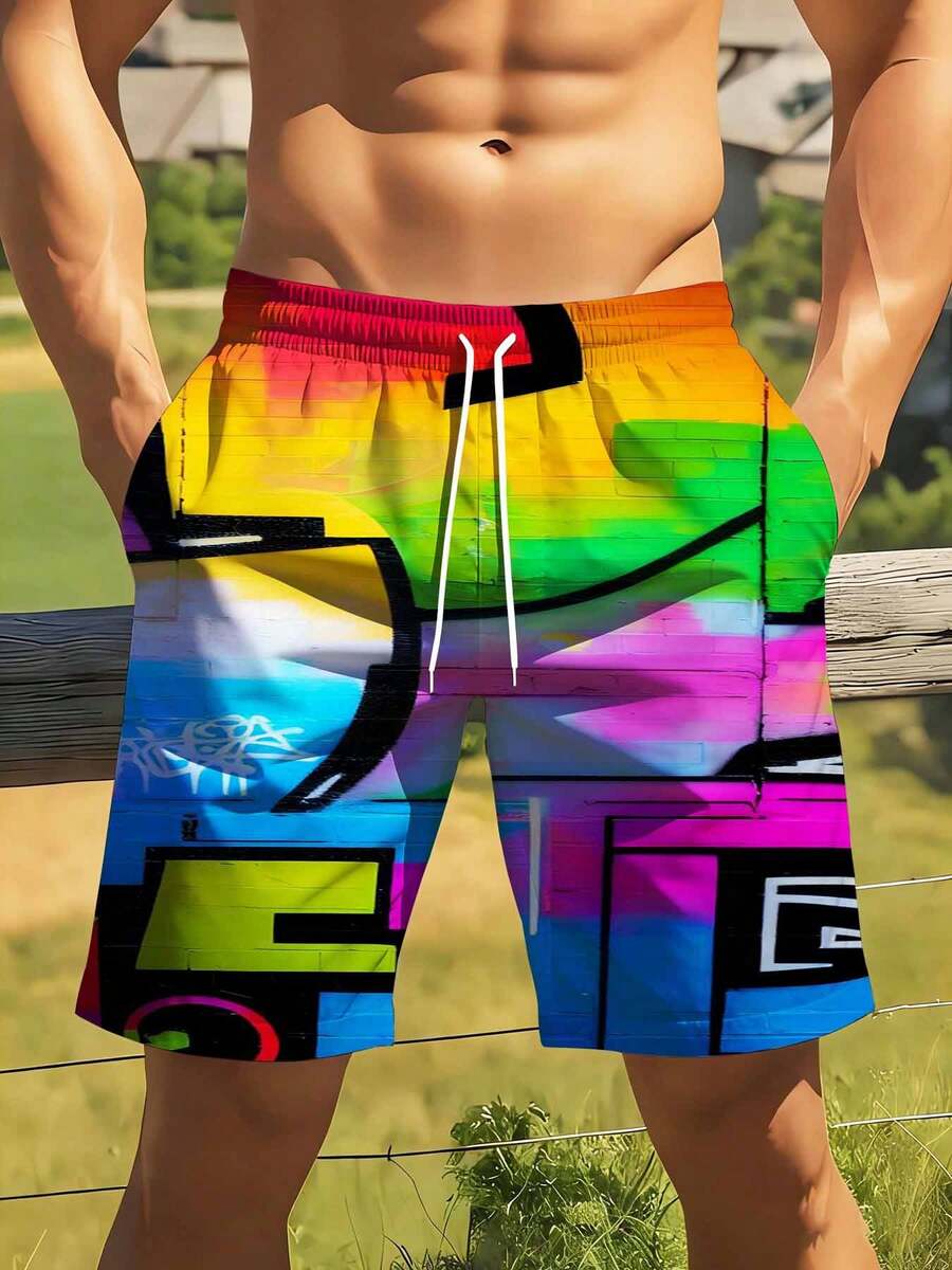 Mens Rainbow Graffiti Print Sw - Swim Trunk Quick Dry のレビューと価格