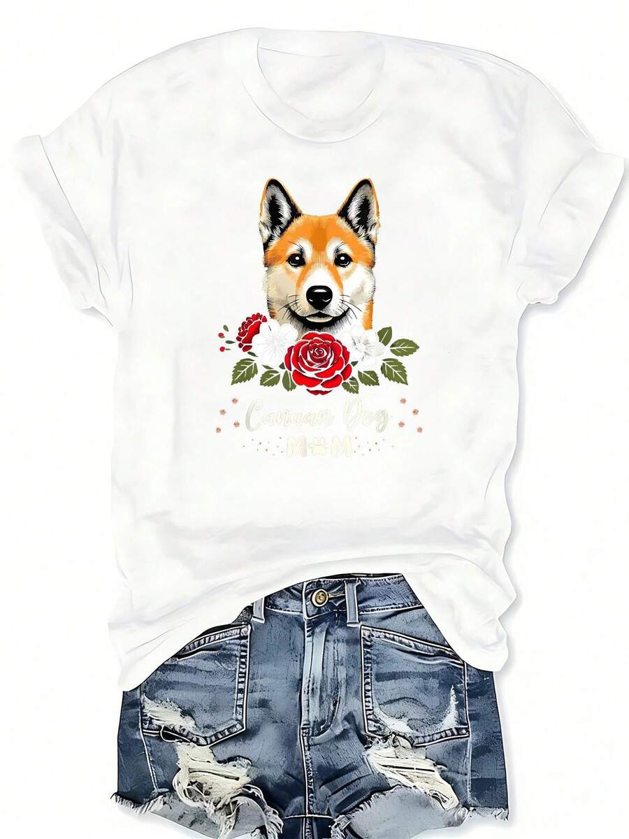 Canaan Dog Rose Floral Graphic - Tee Graphic Print のレビューと価格