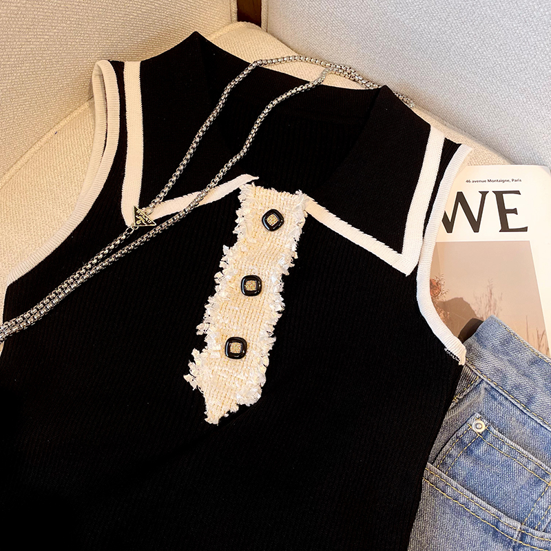 Slim Fit Knitted Vest Women's  - Shirt Camp Collar のレビューと価格
