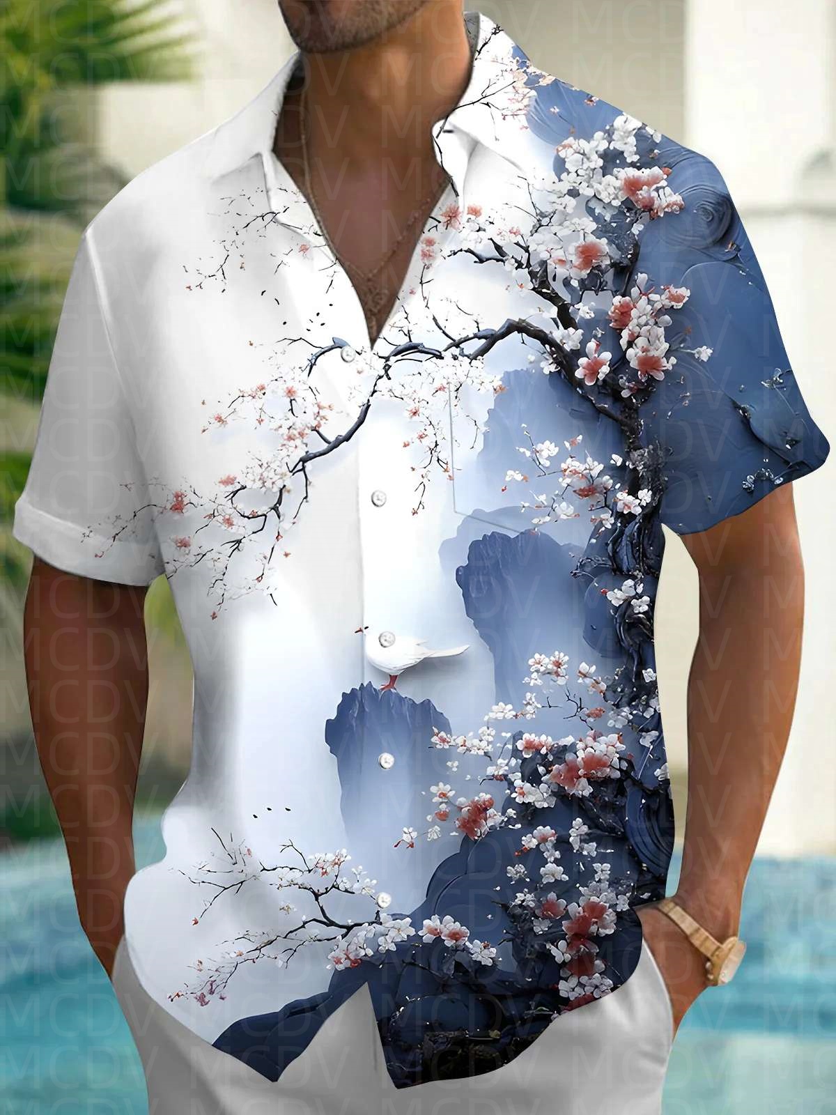 Sun Pattern Style Men's Hawaii - Shirt Camp Collar のレビューと価格