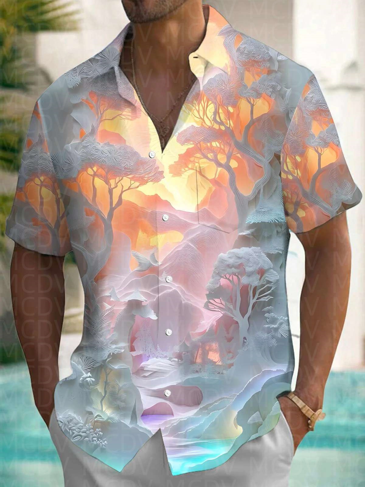 Trump Pattern Men's Hawaiian S - Shirt Camp Collar のレビューと価格