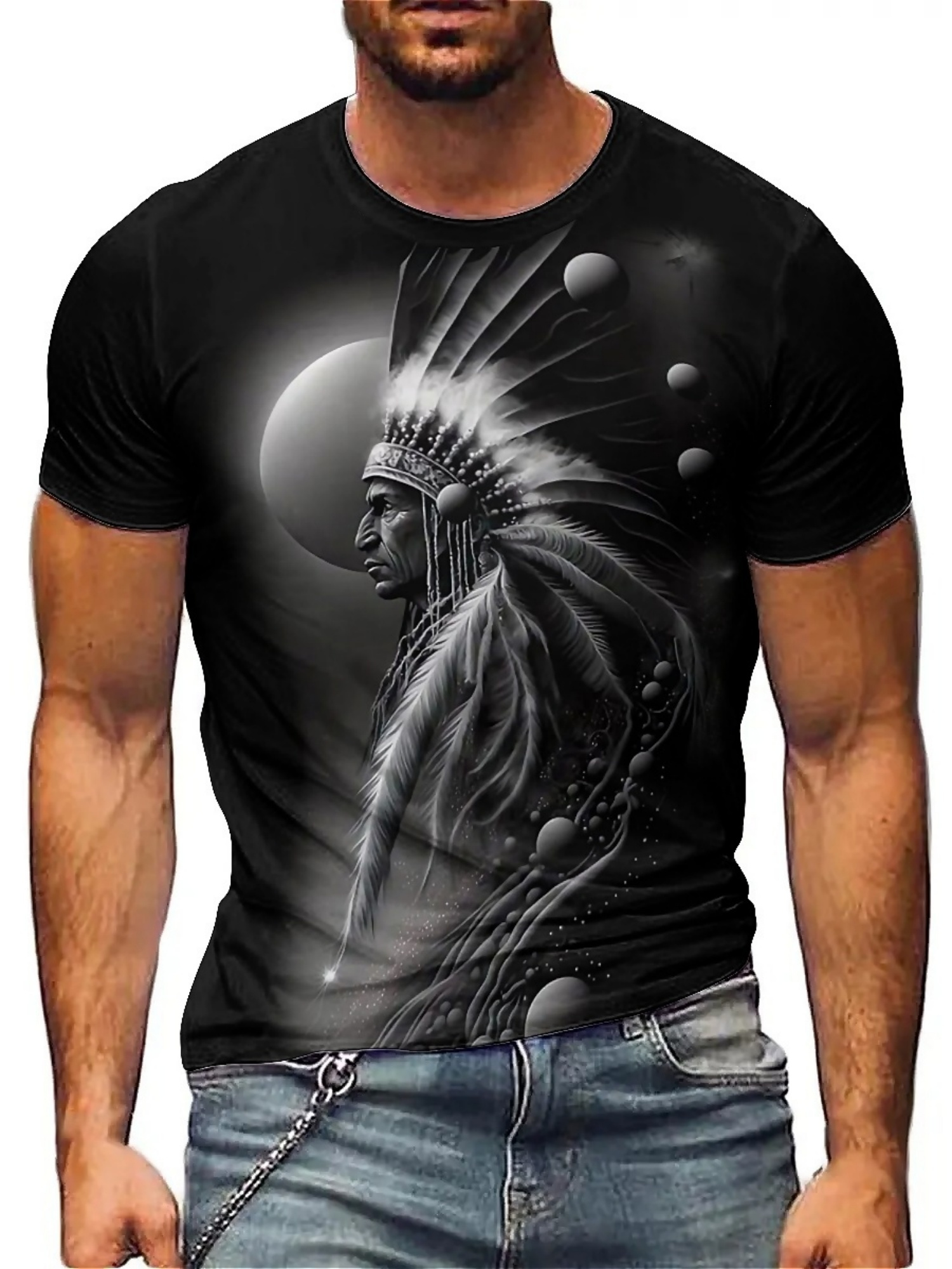 Men's 3D Printed Tribal Chieft - Tee Graphic Print のレビューと価格
