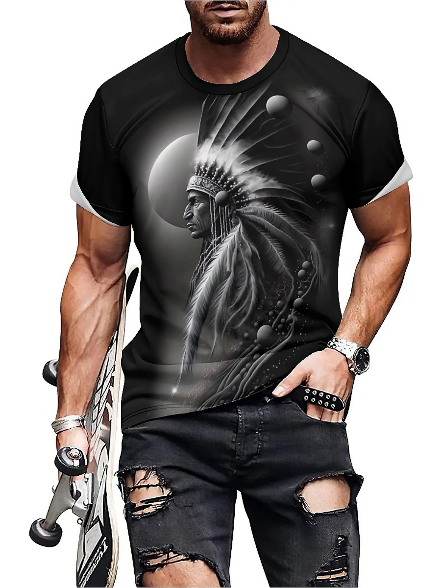 Men's 3D Printed Tribal Chieft - Tee Graphic Print のレビューと価格