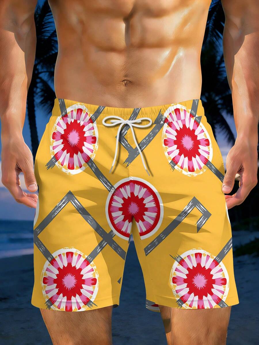 Mens Geometric Floral Print Be - Swim Trunk Quick Dry のレビューと価格