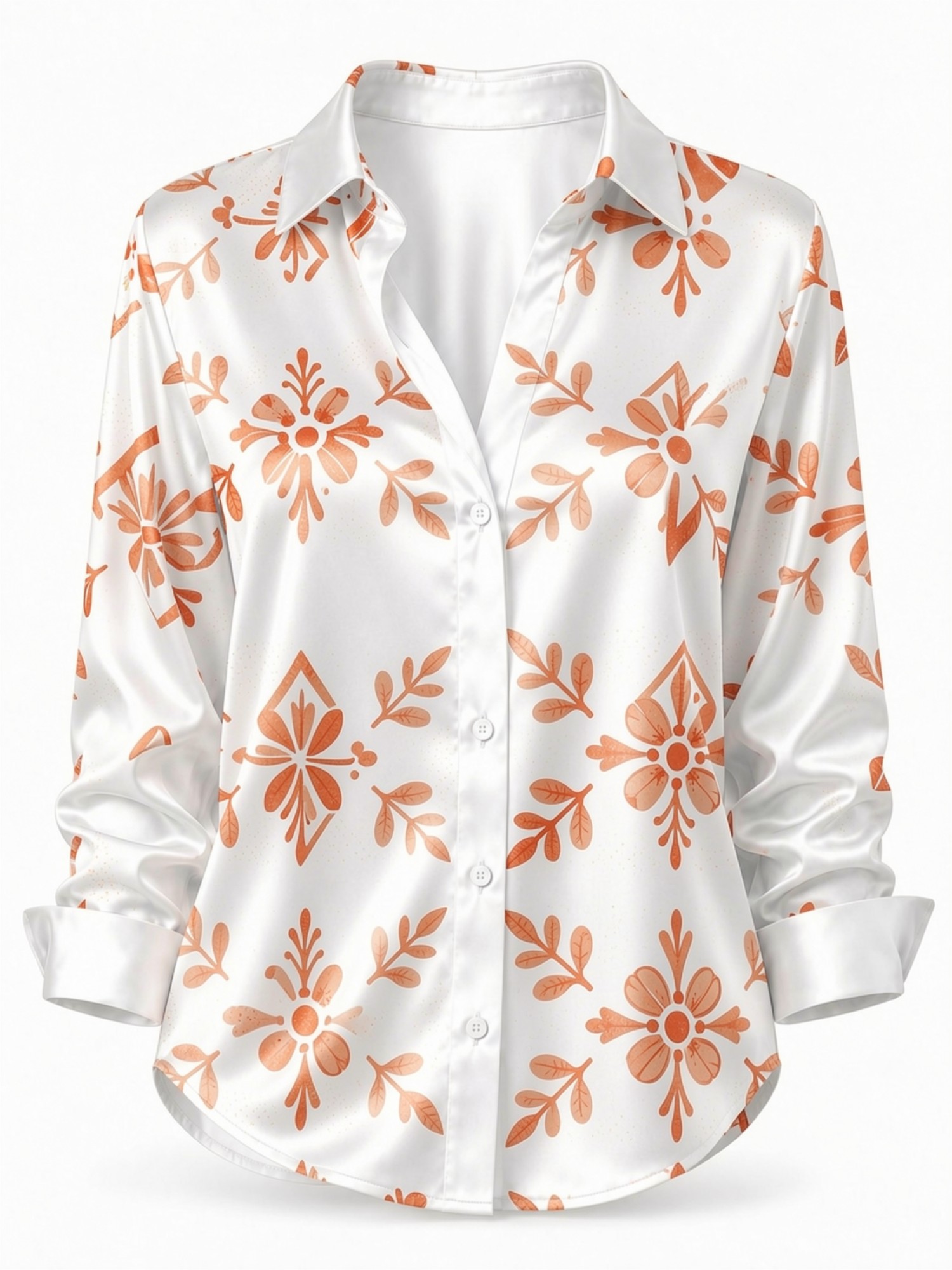 Cream Orange Floral Satin Blou - Resort Shirt Floral のレビューと価格