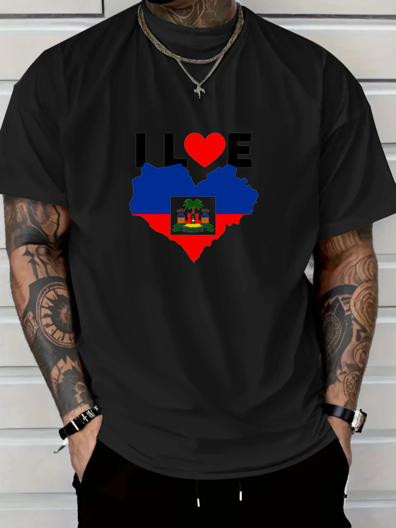 Men's I Love Haiti Heart Flag  - Tee Graphic Print のレビューと価格