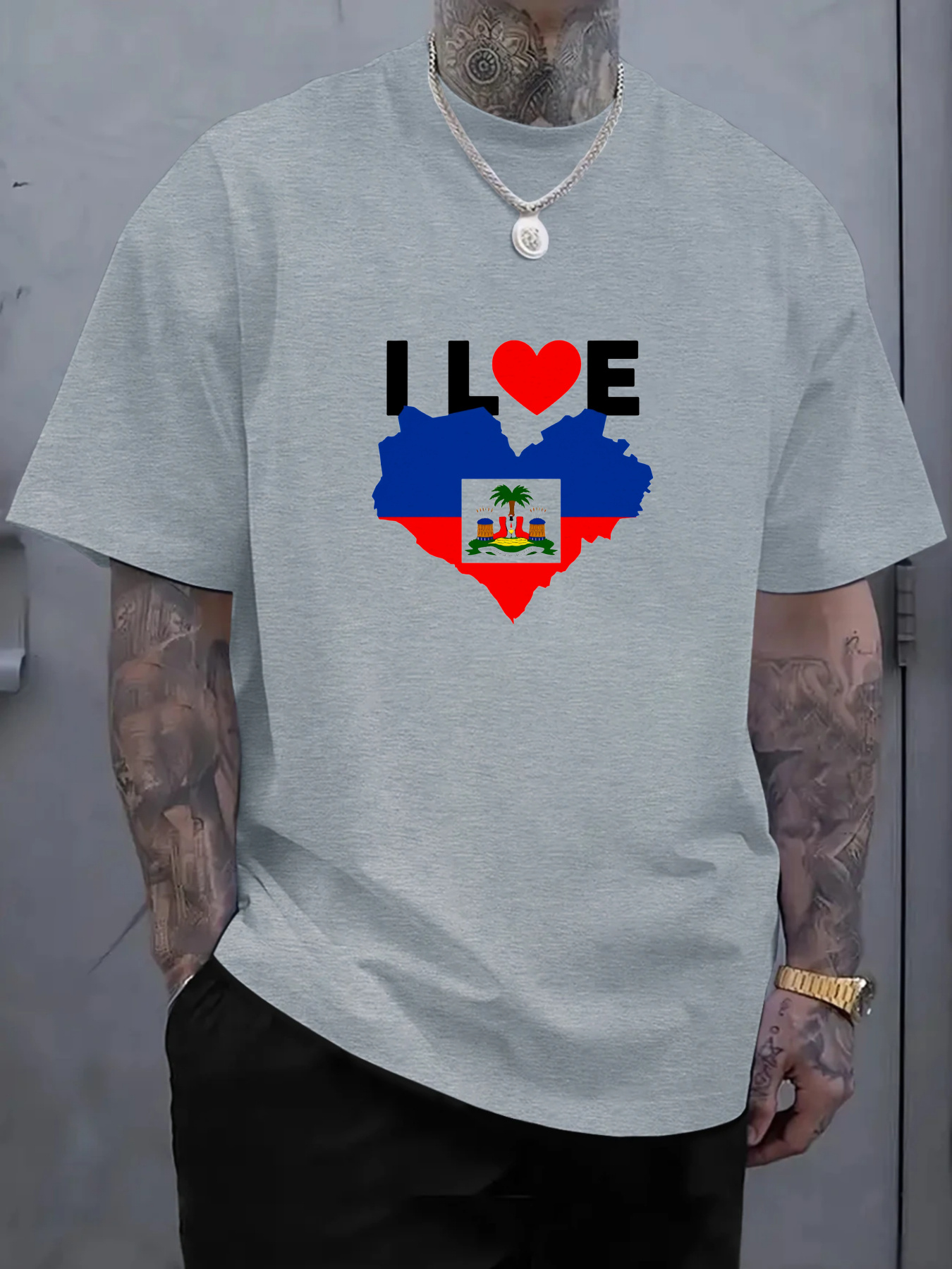 Men's I Love Haiti Heart Flag  - Tee Graphic Print のレビューと価格