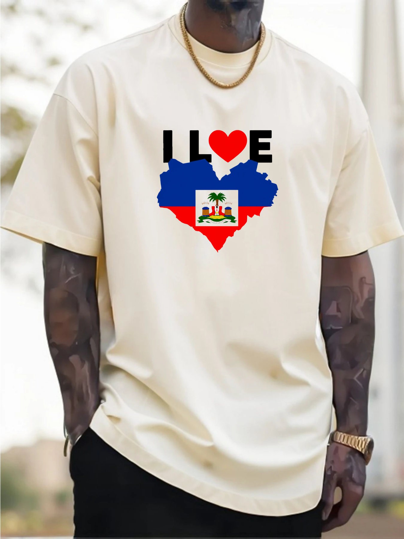 Men's I Love Haiti Heart Flag  - Tee Graphic Print のレビューと価格