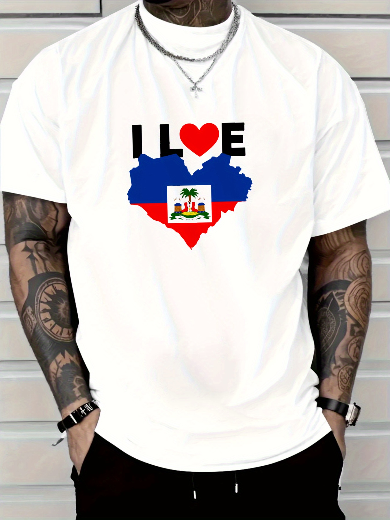 Men's I Love Haiti Heart Flag  - Tee Graphic Print のレビューと価格