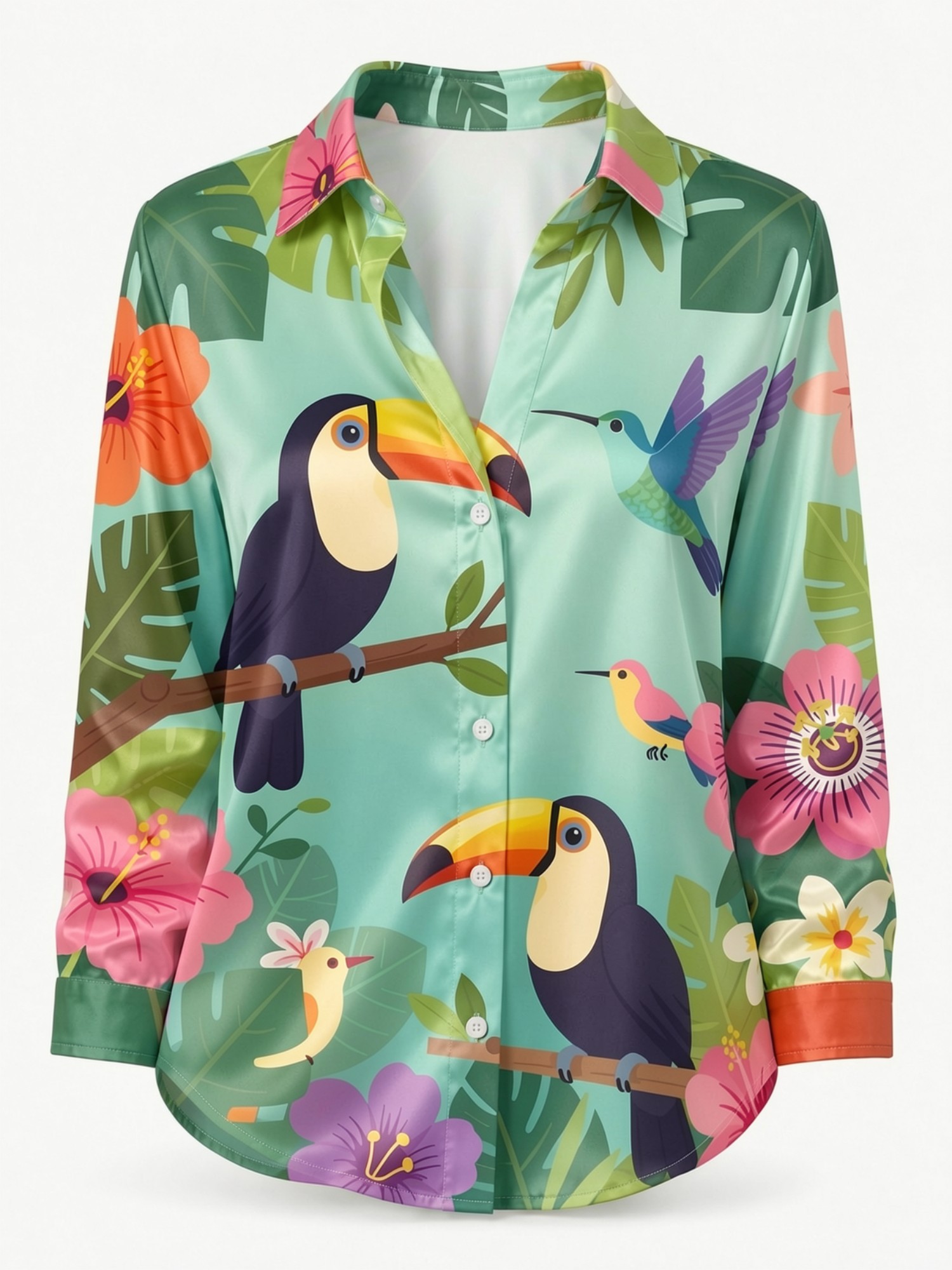 Mint Toucan Satin Button Shirt - Resort Shirt Floral のレビューと価格