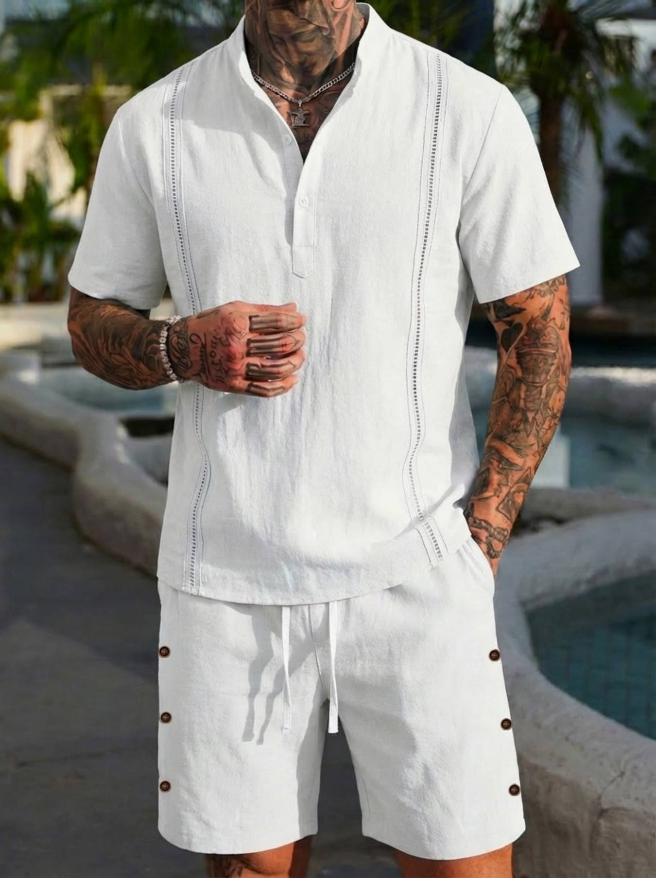 2026 men's summer beach casual - Short Linen Drawstring のレビューと価格
