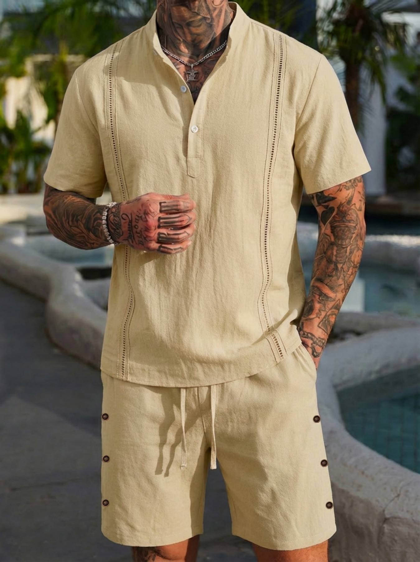 2026 men's summer beach casual - Short Linen Drawstring のレビューと価格