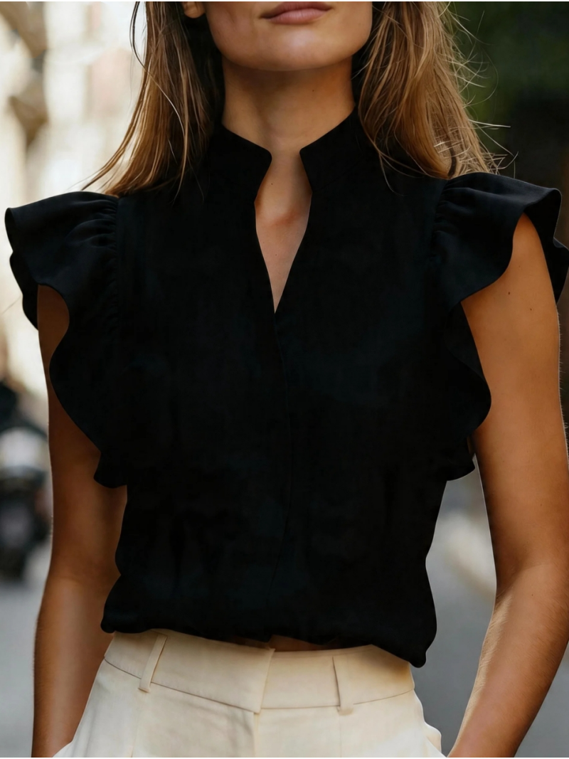 Sleeveless Ruffle Sleeve Top S - Shirt Camp Collar のレビューと価格