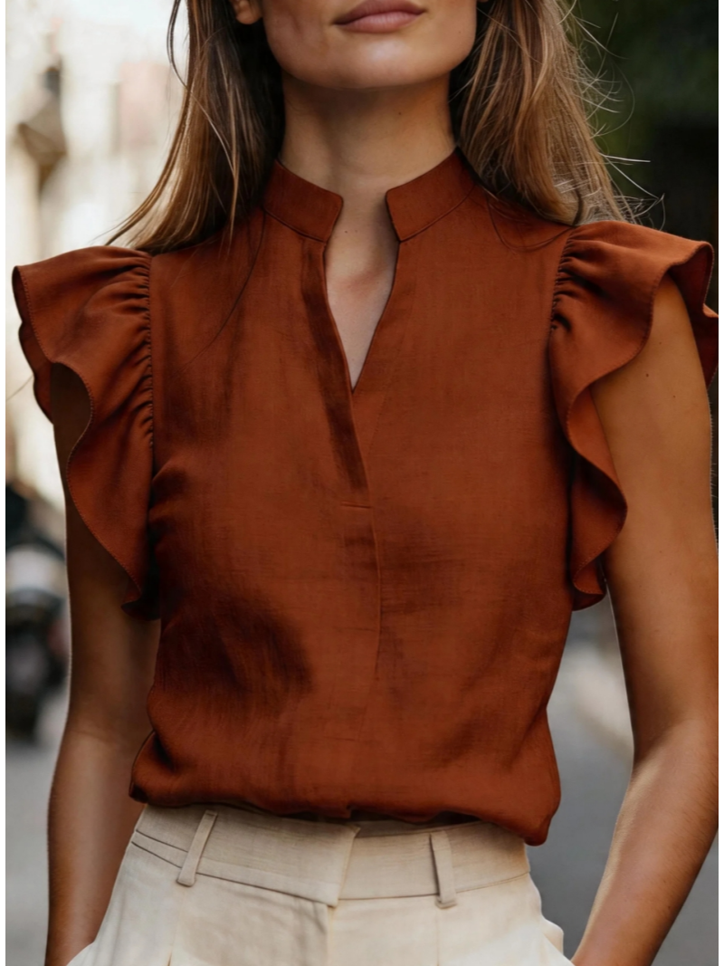 Sleeveless Ruffle Sleeve Top S - Shirt Camp Collar のレビューと価格