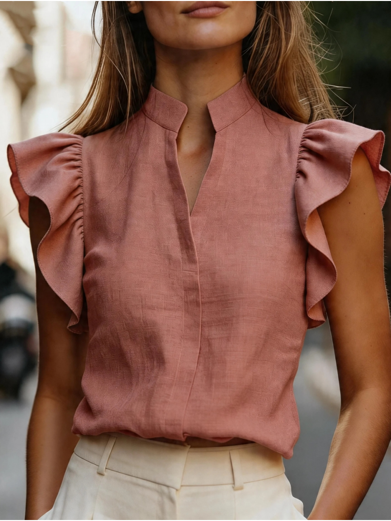 Sleeveless Ruffle Sleeve Top S - Shirt Camp Collar のレビューと価格