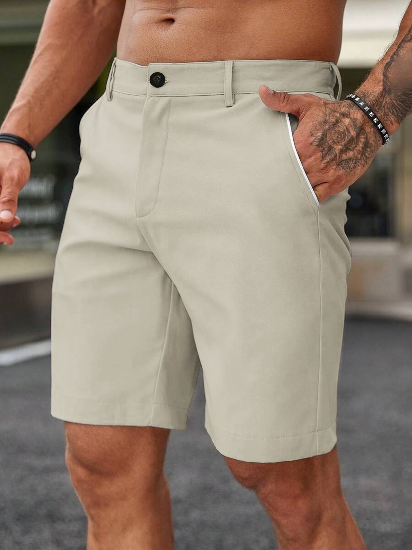 Men Fashion Slim Fit Chino Sho - Shorts Chino Slim のレビューと価格