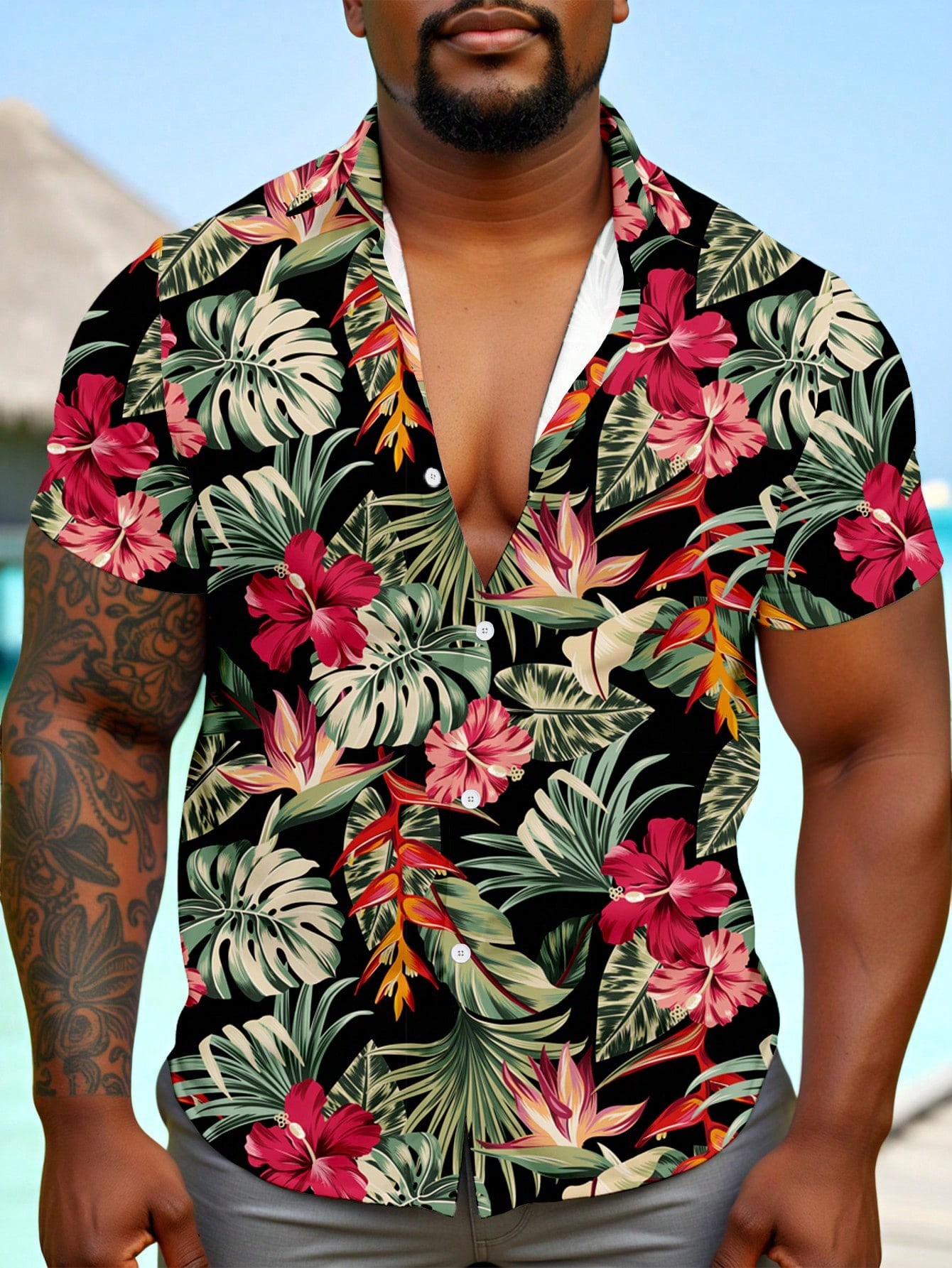 Casual Hawaiian Shirt Men Trop - Resort Shirt Floral のレビューと価格
