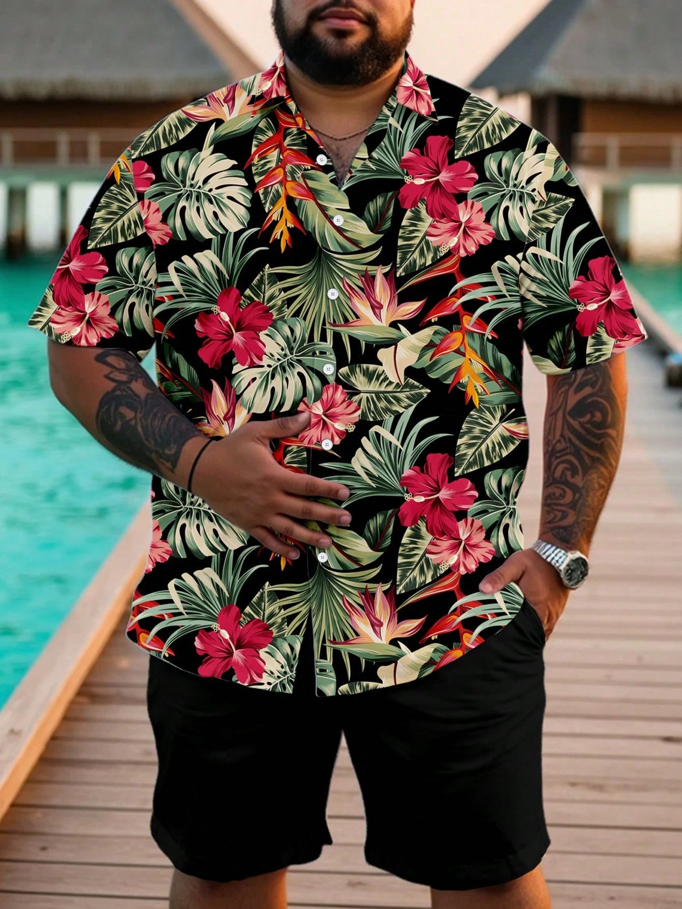 Casual Hawaiian Shirt Men Trop - Resort Shirt Floral のレビューと価格