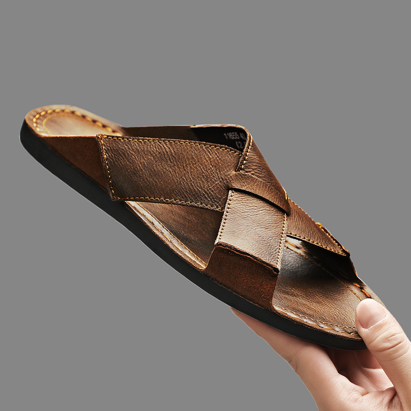 Fashion Genuine Leather Men Sl - Flip Flop Leather Men のレビューと価格