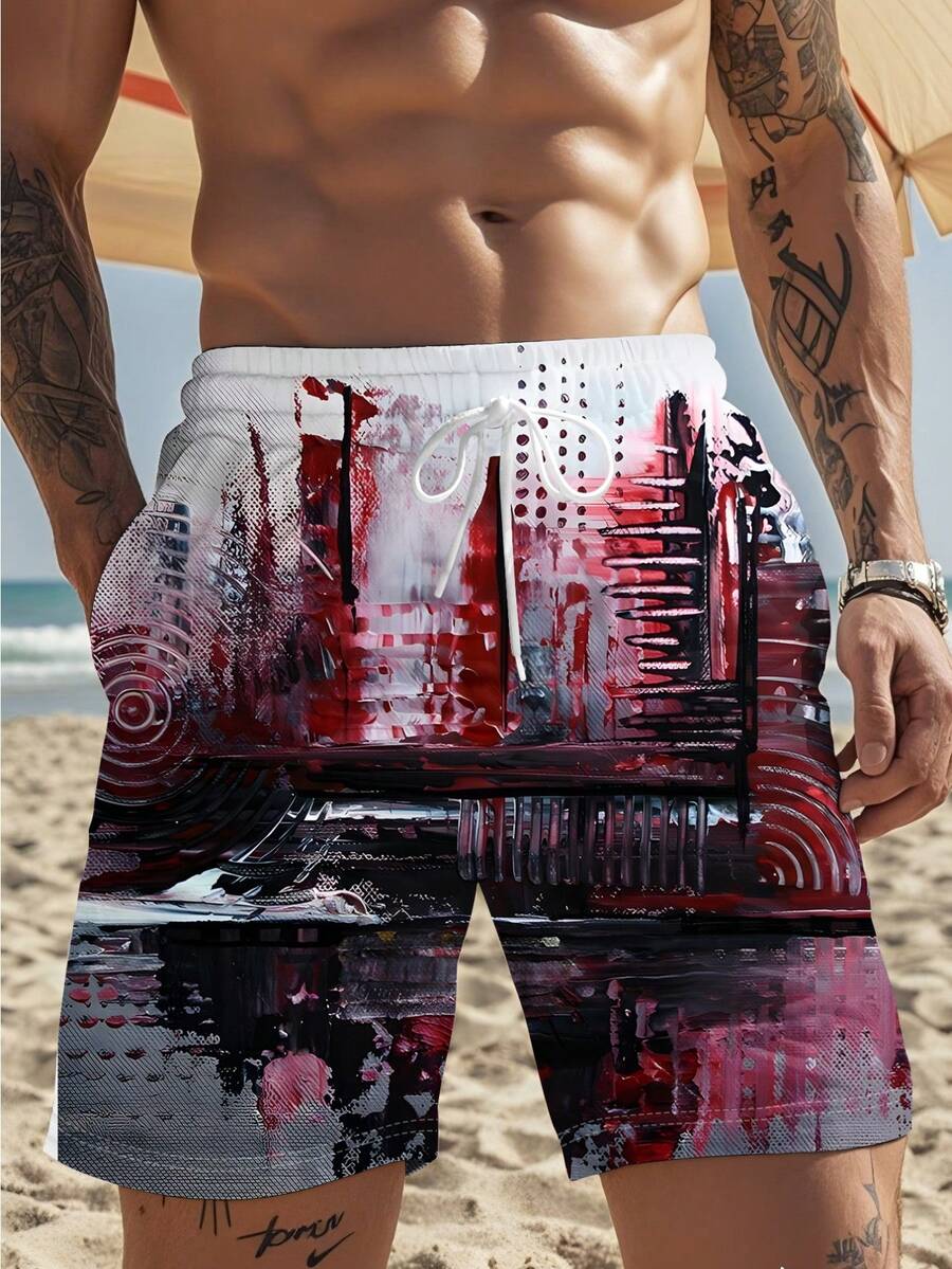 Mens Abstract Print Beach Shor - Swim Trunk Quick Dry のレビューと価格