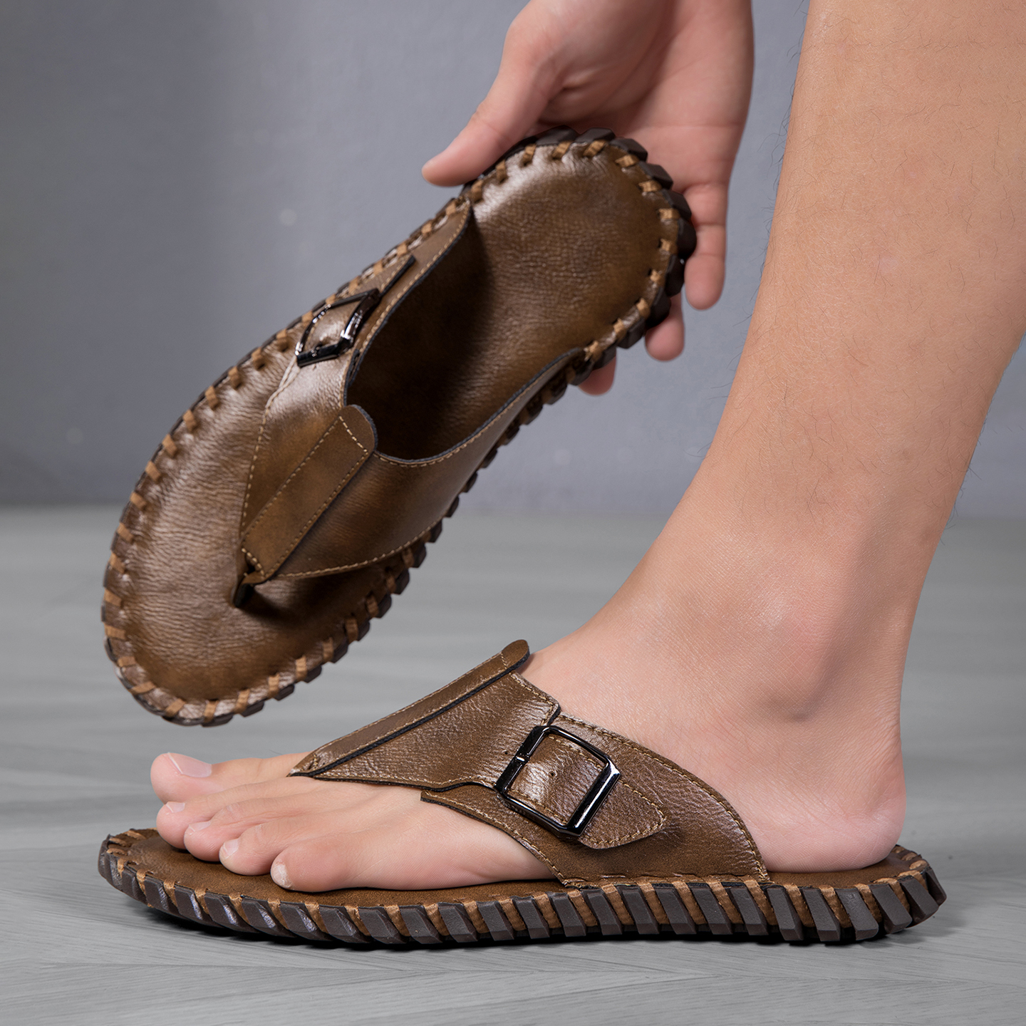 2026 Summer New Men's Plus Siz - Flip Flop Leather Men のレビューと価格
