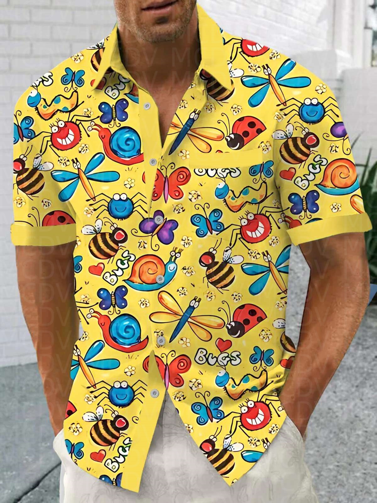 Insects Pattern Men's Hawaiian - Shirt Camp Collar のレビューと価格
