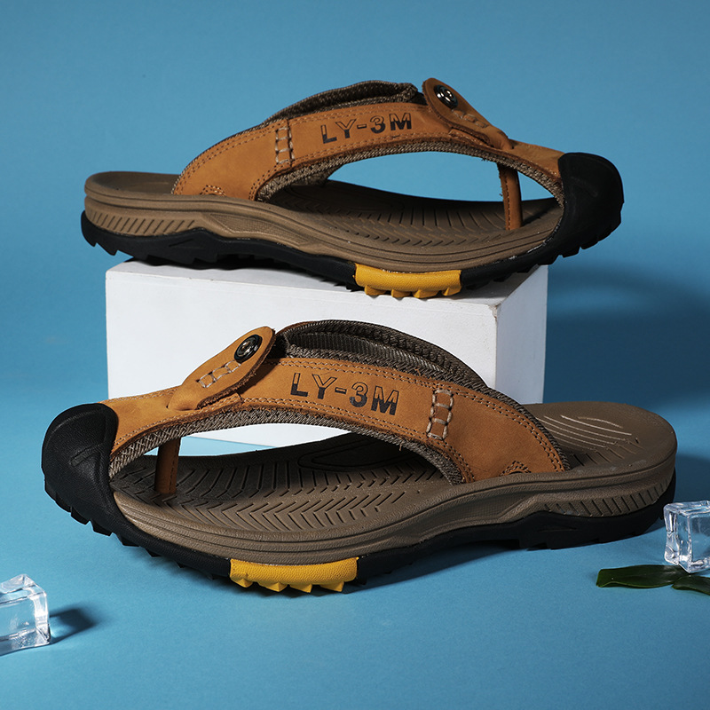 New Men's Genuine Leather Flip - Flip Flop Leather Men のレビューと価格