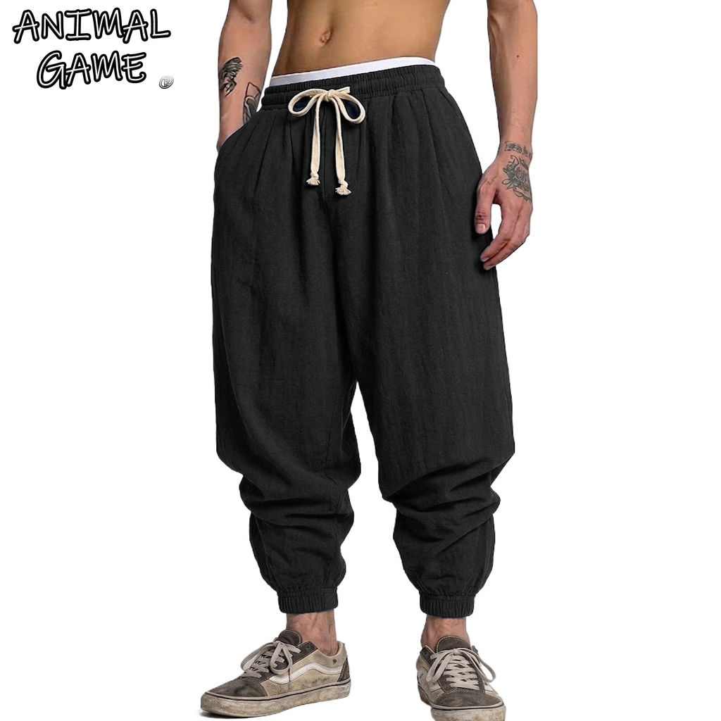 Korean Cotton Linen Trousers A - Short Linen Drawstring のレビューと価格