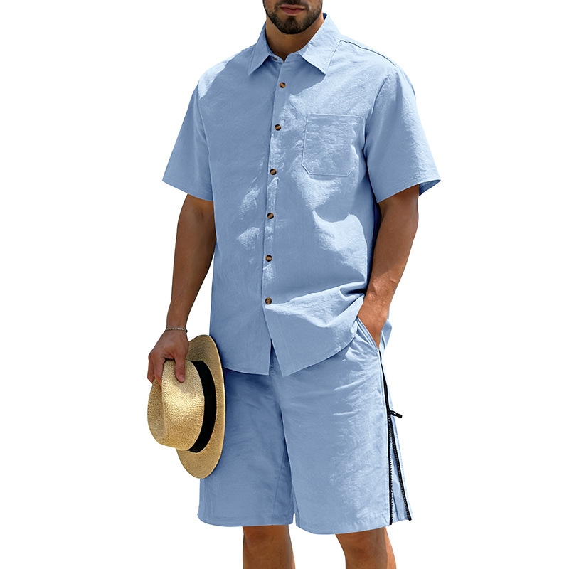 Men's Casual Cotton Linen 2 Pi - Short Linen Drawstring のレビューと価格
