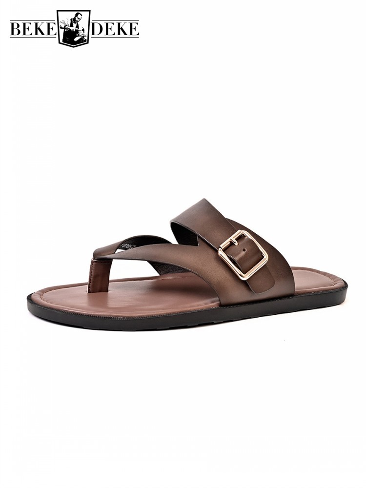 Outside Summer Mens Flat Shoes - Flip Flop Leather Men のレビューと価格