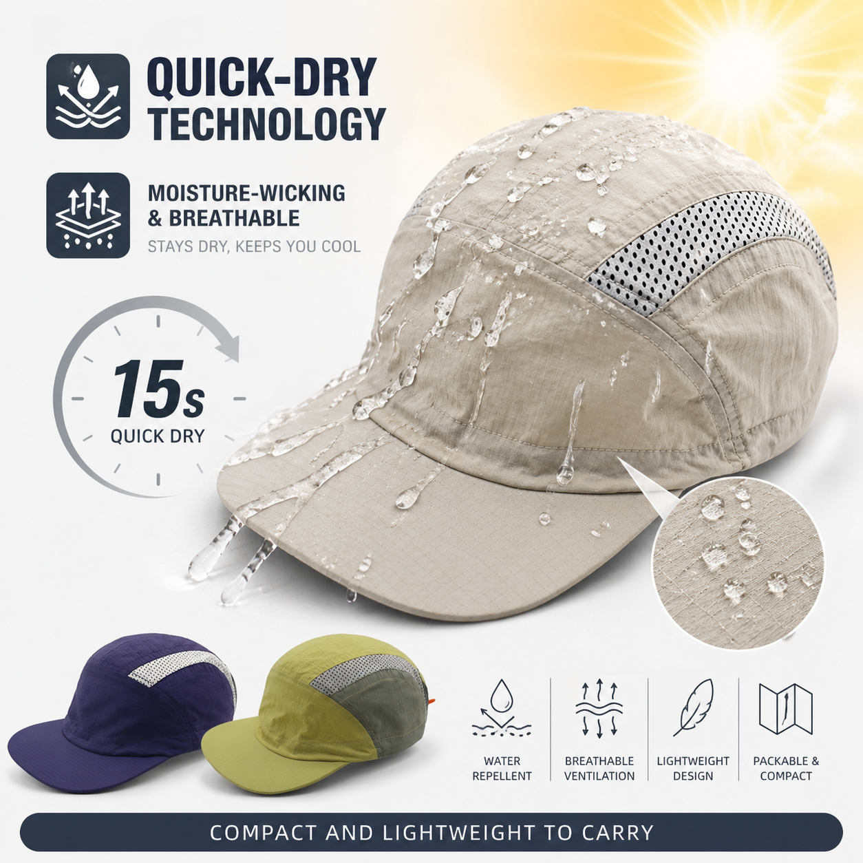 Quick Dry Running Cap Men Wome - Packable Hat Nylon のレビューと価格