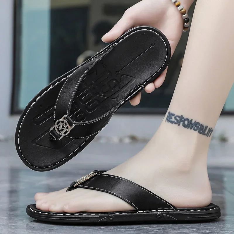 Men's Flip-flops Solid Color w - Flip Flop Leather Men のレビューと価格