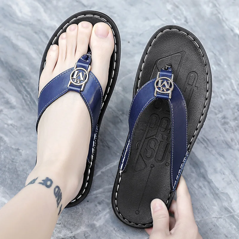 Men's Flip-flops Solid Color w - Flip Flop Leather Men のレビューと価格