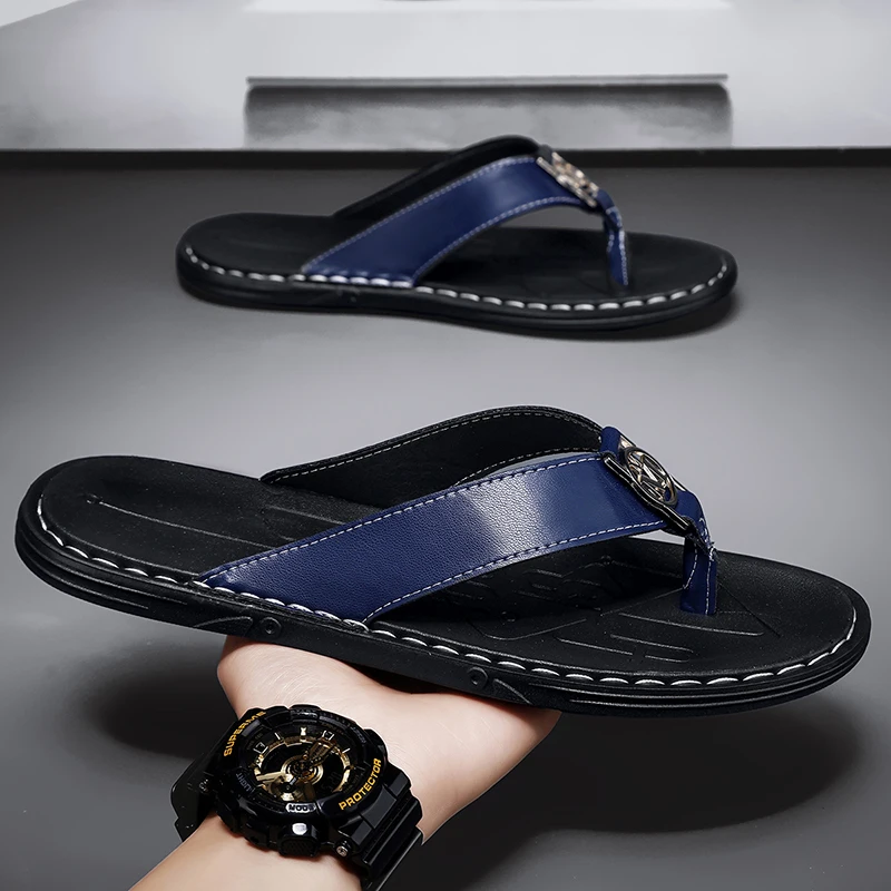 Men's Flip-flops Solid Color w - Flip Flop Leather Men のレビューと価格
