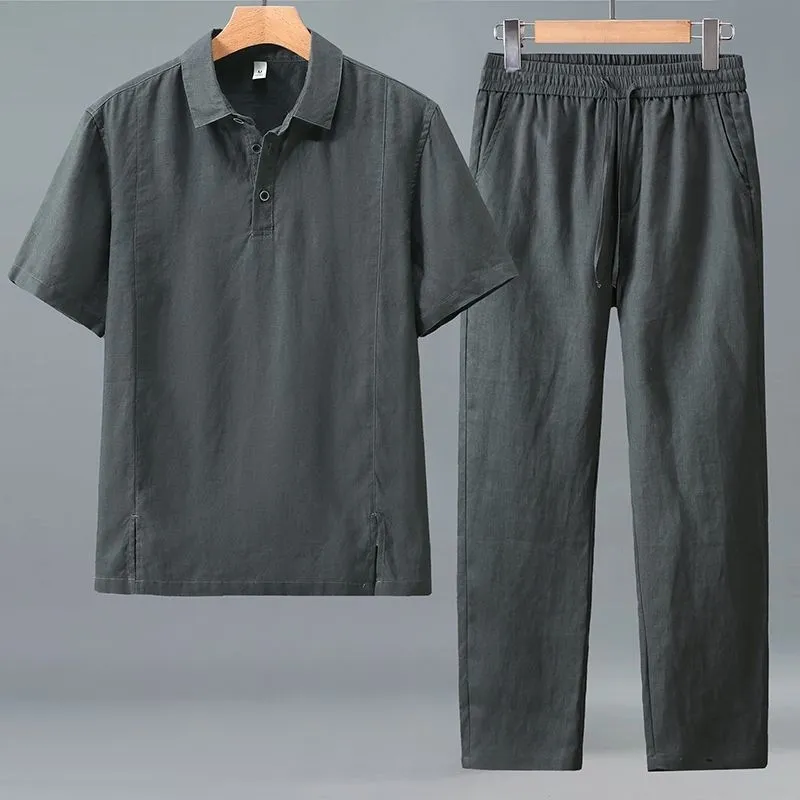 Men Plus Size Summer Linen Two - Short Linen Drawstring のレビューと価格
