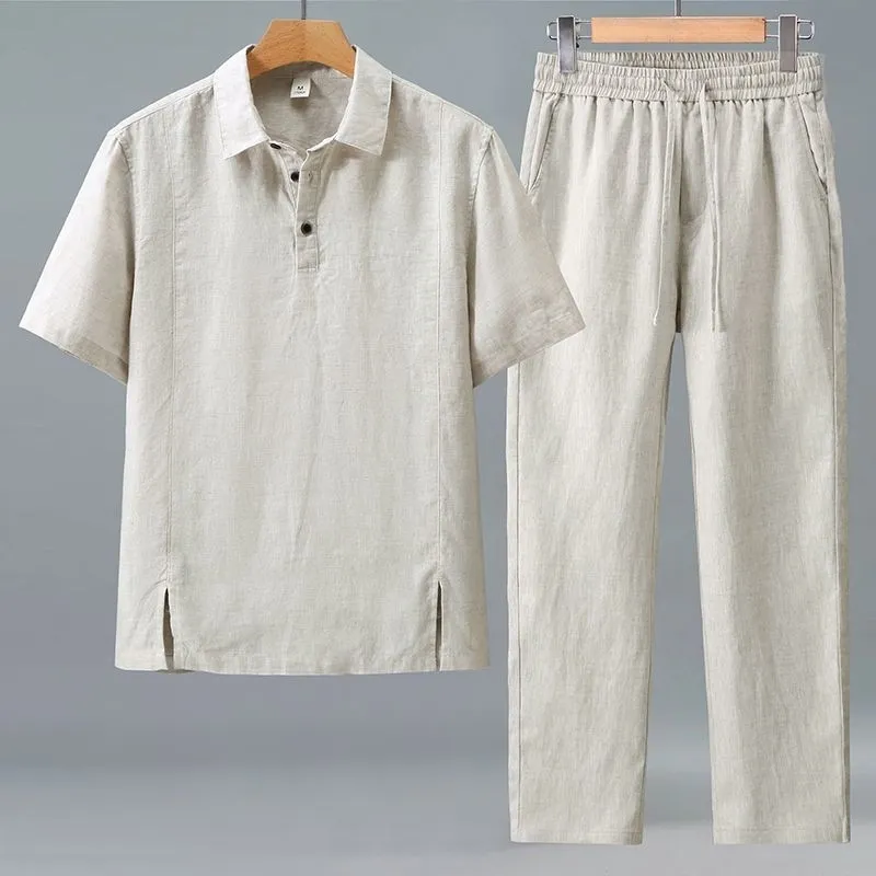 Men Plus Size Summer Linen Two - Short Linen Drawstring のレビューと価格