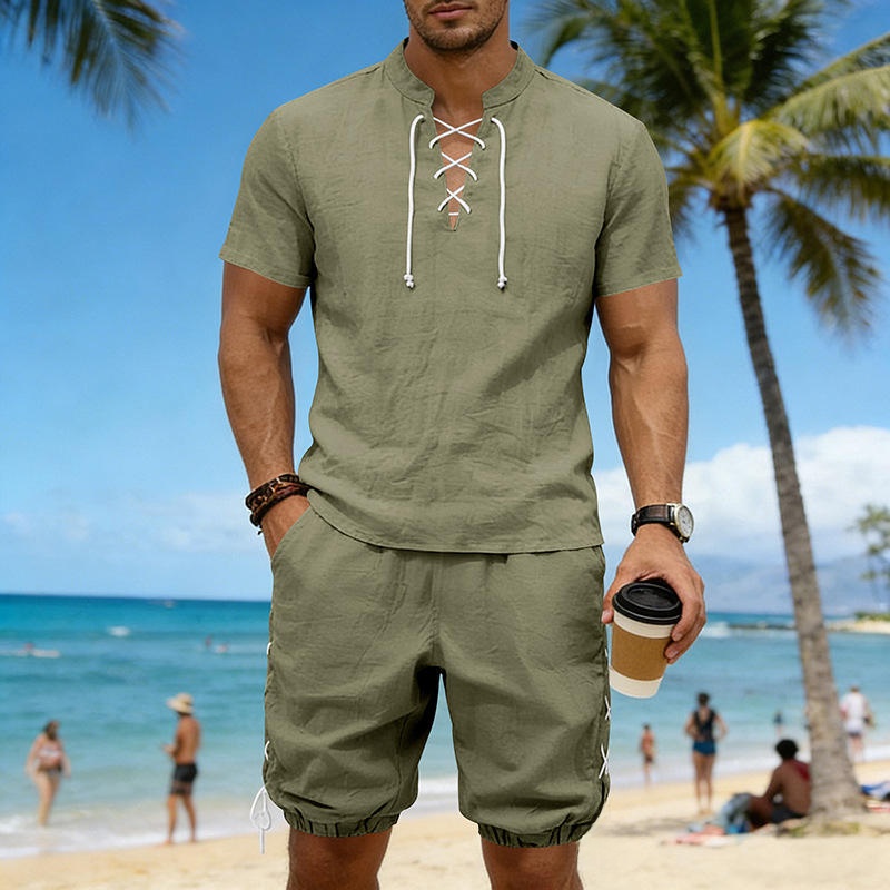 Summer Linen Loose Casual Men' - Short Linen Drawstring のレビューと価格