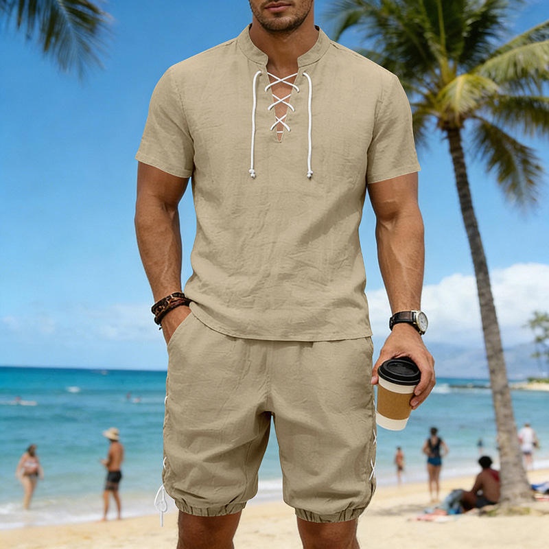 Summer Linen Loose Casual Men' - Short Linen Drawstring のレビューと価格