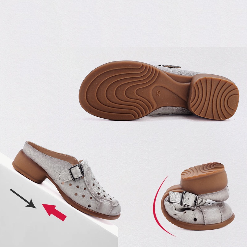 New Cow leather low heel sanda - Casual Sandal Leather のレビューと価格
