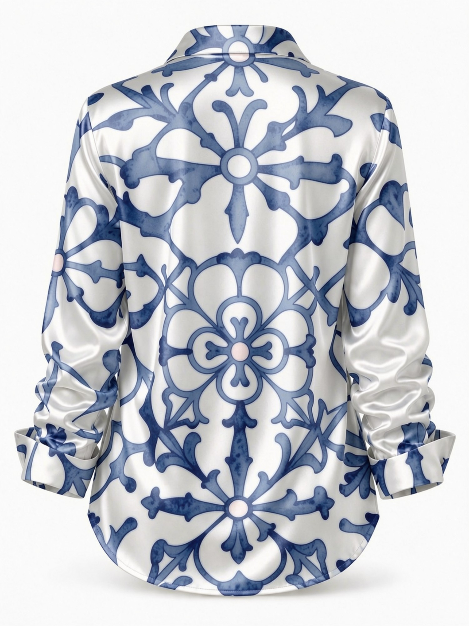 Blue Porcelain Floral Satin Bl - Resort Shirt Floral のレビューと価格
