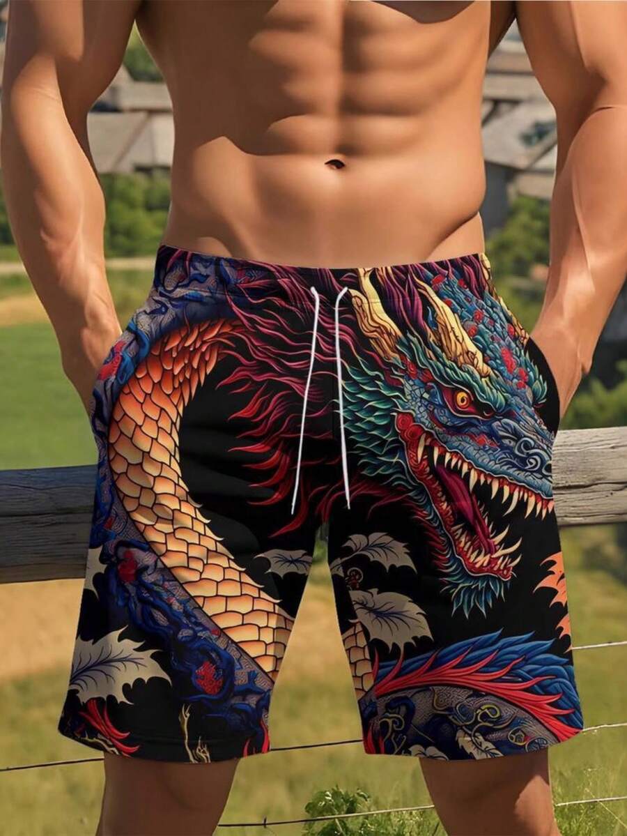 Mens Dragon Print Drawstring W - Swim Trunk Quick Dry のレビューと価格