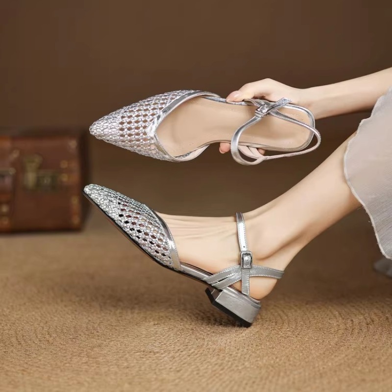French pointed-toe woven high- - Casual Sandal Leather のレビューと価格