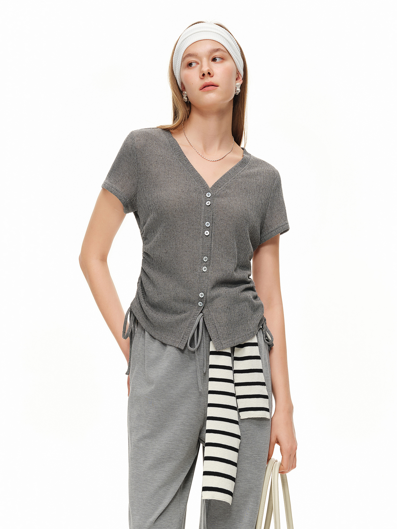 DUSHU Lightweight V-neck Linen - Short Linen Drawstring のレビューと価格