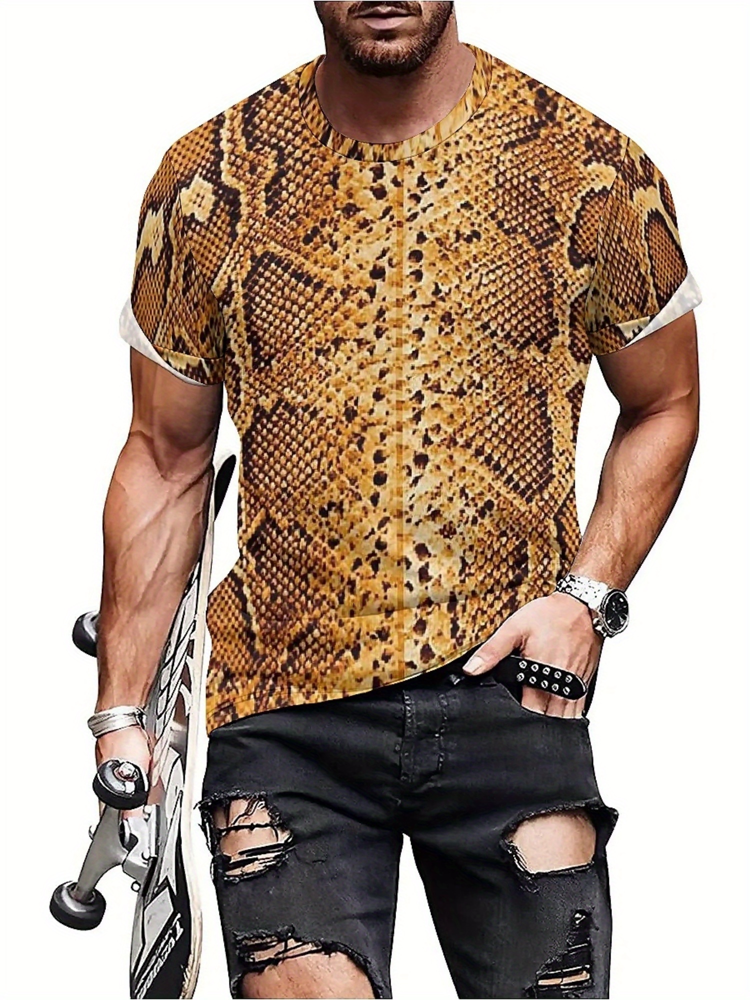 Men'S 3D Print Snake Graphic T - Tee Graphic Print のレビューと価格