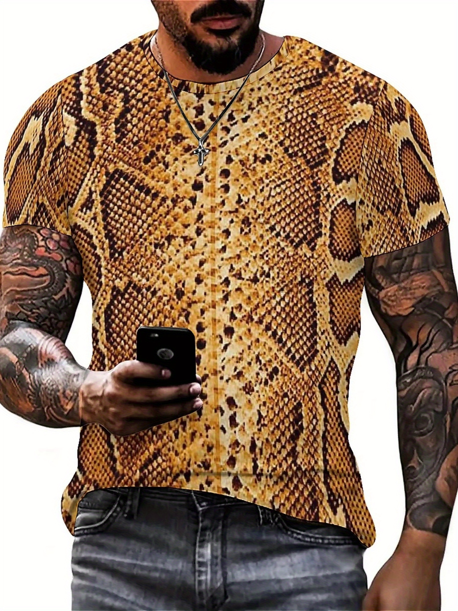 Men'S 3D Print Snake Graphic T - Tee Graphic Print のレビューと価格
