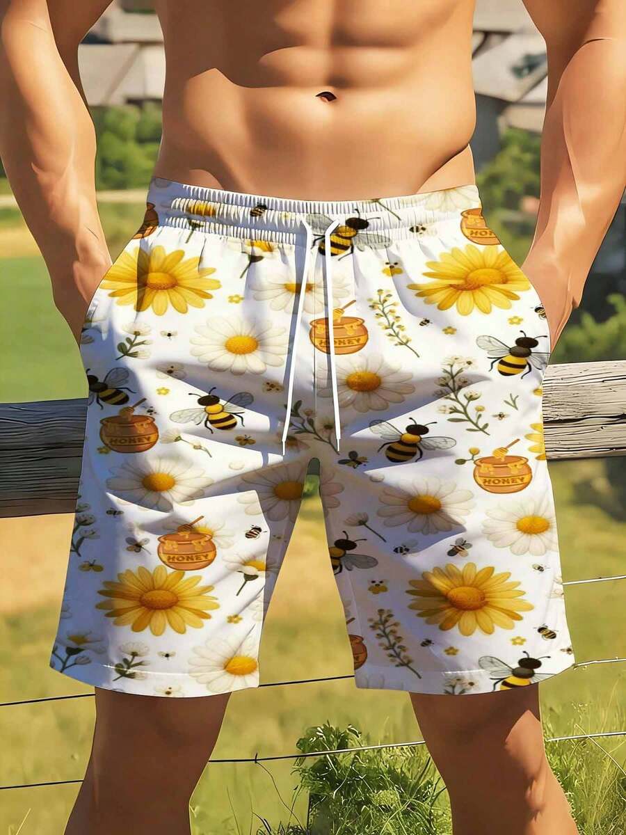 Mens Bee And Daisy Print Swim  - Swim Trunk Quick Dry のレビューと価格