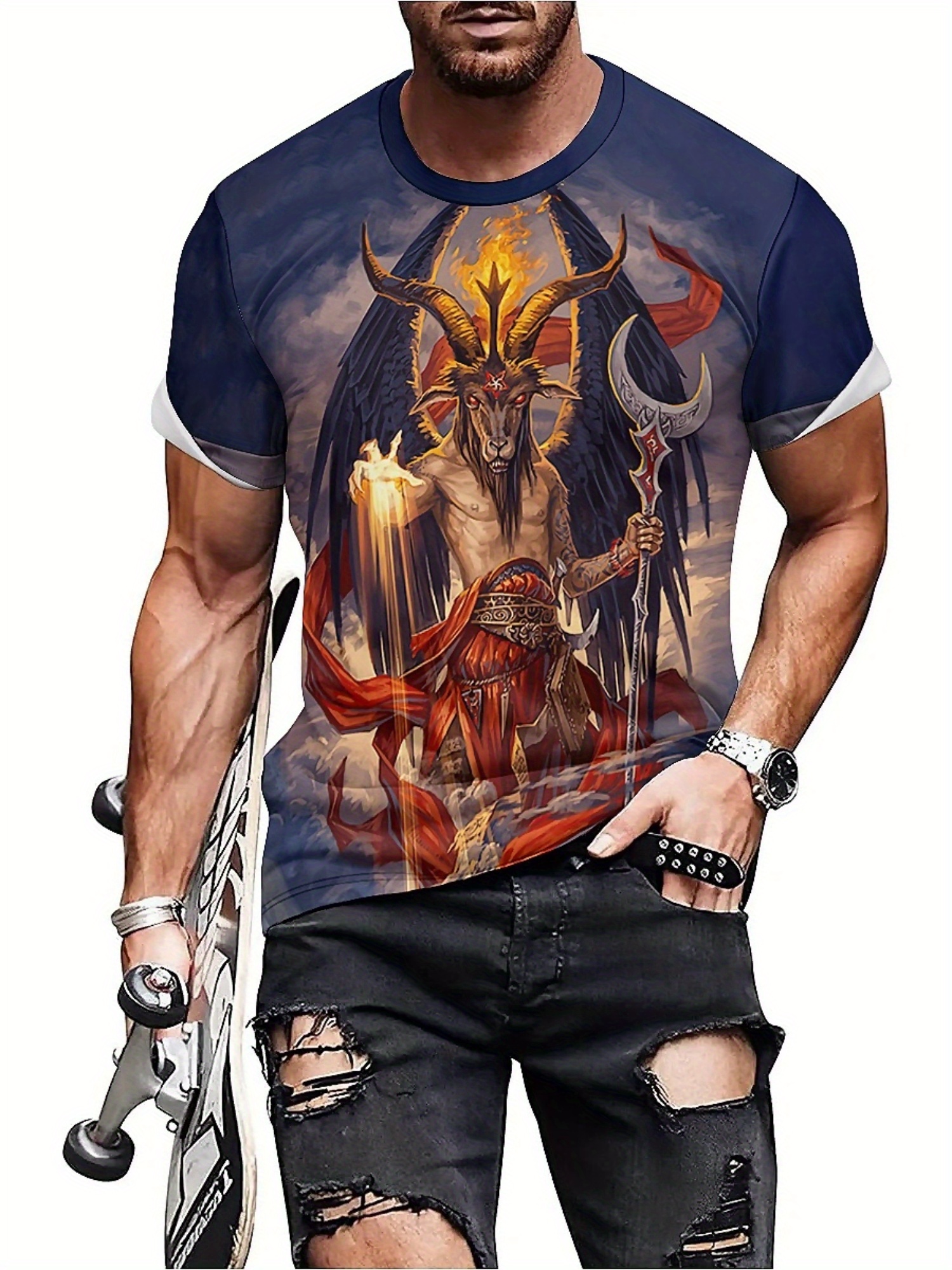 Men's 3D Demon Print T-Shirt | - Tee Graphic Print のレビューと価格